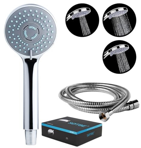 SOTBE LARK FORST Duschkopf mit Schlauch - Handbrause - Duschbrause Set in Chrom - Wassersparender Duschkopf für Dusche - Shower Head