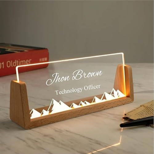 Pahdecor Placa de nombre acrílica personalizada, letrero de nombre de escritorio de oficina, 4 x 7 pulgadas, placas de nombre grabadas, luminosas, personalizables, placa de nombre para profesores,