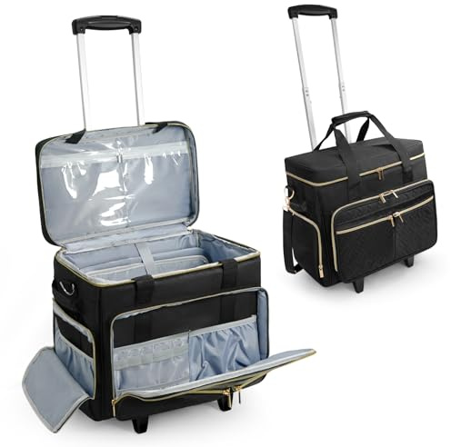 ORKELS Rolling Teacher Bag with Detachable Trolley, Wheeled Teacher Tote for 17.3'' Laptop, Books & Supplies, Spacious & Durable with Easy Maneuverability (Black)
