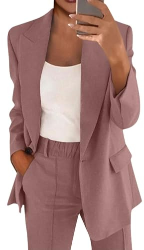 Tailleur Femme Ensemble Pantalon 2 Pièces Chic et Elegant Couleur Unie Slim Fit Blazer Veste Travail Décontracté Bureau Blazer Formelle