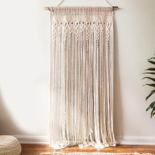 Rideaux boho rideaux de macrame coton tressé 39.4x78.7 pouces rideaux à cordes suspendues décoratives de salle boho diviseur boho rideau pour mur de porte de fenêtre, pas de tige, rideaux boho