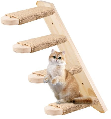 GOMETY Katzentreppe Wand, Katzen Kletterwand aus Massives Gummiholz Katzenmöbel Innen Wandpark für kratzen Von, für Katzenleiter Klettern Spielen Faulenzen Wandliege Katzen Möbel (Katzen bis 15 kg)