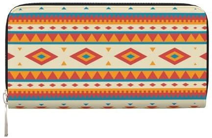 SAAKE Damen-Geldbörse mit Indianer-Druck, Leder, 7,9 x 9,9 cm, trendige Geldbörse, Kapazität, lässig, Reisen, Schwarz, Einheitsgröße