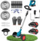 Coupe-bordures à batterie, tondeuse à gazon sans fil avec batterie de 2000 mAh et 3 lames de coupe, coupe-mauvaises herbes, outil pour jardin et cour, tondeuse à gazon, coupe-bords, pelouse