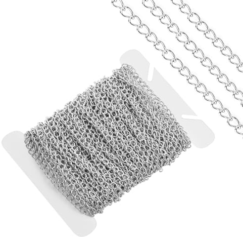 Vin Beauty 10m Anhänger Ketten Edelstahl Panzerkette für Schmuckherstellung, 3mm × 10m Halskettenverlängerung Silber Anlaufbeständige Kette für Anhänger Armband Schmuckherstellung DIY Handwerk