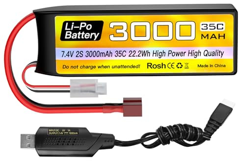 ZYGY 1PCS 2S 7.4V 3000mAh 35C Batterie Lipo avec Prise en T et câble de Charge USB pour Voiture RC Camion RC Bateau RC Quadcopter Drone