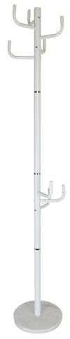 Relaxdays freestanding Stand, 8 Hooks, Iron Frame, for Jackets, Coats, Hats, HWD: 176 x 30 x 30 cm, White, Marble
