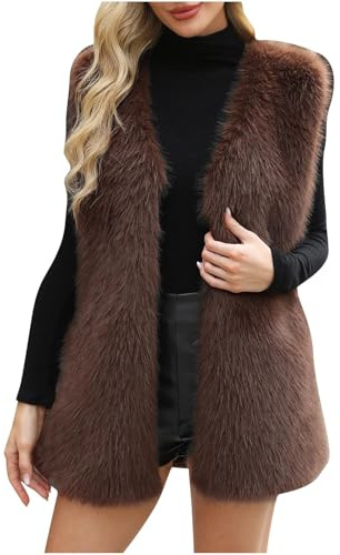 AACH Teddy Weste Damen Kunstpelze Westen Ärmellos Warme Pelzmantel Einfarbig Plüsch Damenwesten Kunstfell Lang Winterweste Elegant Flauschig Pelzweste Temperament Vielseitige Kunstfelljacke