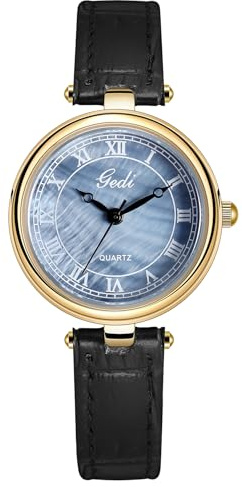 Zeruye Montres Vintage pour Les Femmes Dainty Or-Ton Quartz Robe Montre Analogique Bracelet ImperméAble pour Femme avec Bracelet en Cuir, Cadeau pour Elle (Blue Gold)