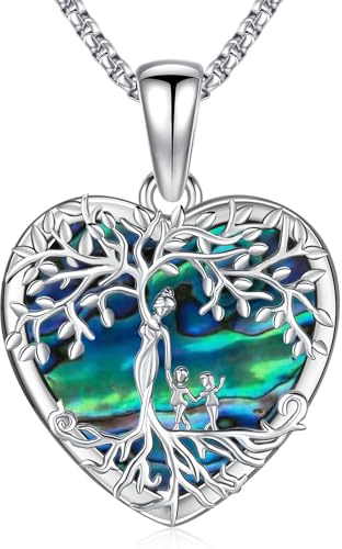 Odinstone Collier Arbre de vie en argent 925 Pendentif cœur Arbre de vie Collier Mère deux enfants Bijoux pour femmes Cadeaux pour maman Fils Fille