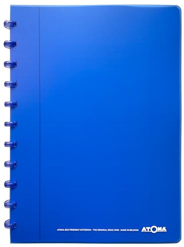 Atoma - A4 Ringbuch - 72 abtrennbare Blätter (144 Seiten) mit Rand - Deckblatt aus recyceltem Polypropylen (Blau - liniert (8 mm))