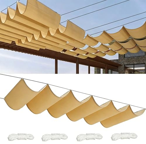 Voile Ombrage Rétractable Vague 3x4M Imperméable Rectangulaire Toile D'ombrage Filet D'ombrage Bâche Ombrage Protection UV Solaire pour Jardins Balcons Terrasse Pergola Sable