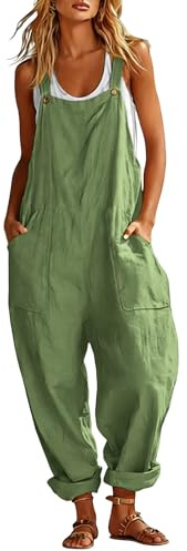 Salopette Femme D'été Coton Chic et Fluide Combinaison Longue Baggy Bretelles sans Manches Couleur Unie Coupe Ample Pantalon Confortable Poches Décontractée Jumpsuit Loose De Plage Capsule Wardrobe