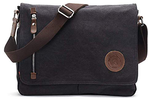 AUGUR Canvas Messenger Bag fur Herren Laptoptasche 13 Zoll Umhangetasche Vintage Herren Umhangetasche Mittlere Arbeitstasche (Schwarz)