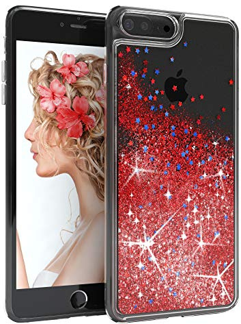EAZY CASE Hülle kompatibel mit iPhone 7 Plus / 8 Plus Schutzhülle Silikon, Ultra dünn, Slimcover, Handyhülle, Silikonhülle, Backcover, Durchsichtig, Klar Rot