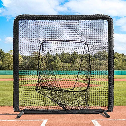 Baseball Schlagtrainingsnetz – 2,1m x 2,1m Baseball und Softball Schlagnetz - Socknetz mit Stiften und eine Tragetasche (Nimitz Schlagnetz)