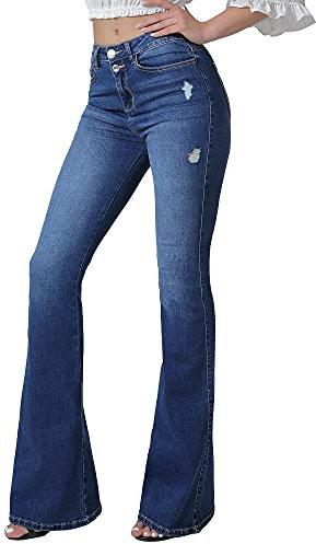 VIPONES Bell Bottom Jean évasé pour Femme Taille Haute Stretch Amincissant, Large Jambe - - Taille L