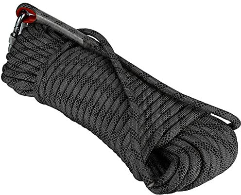 QHY Corde d'escalade statique d'extérieur de 12 mm - Corde d'escalade de roche - Corde de sauvetage - Corde multifonction - Couleur : noir - Taille : 40 m x 12 mm