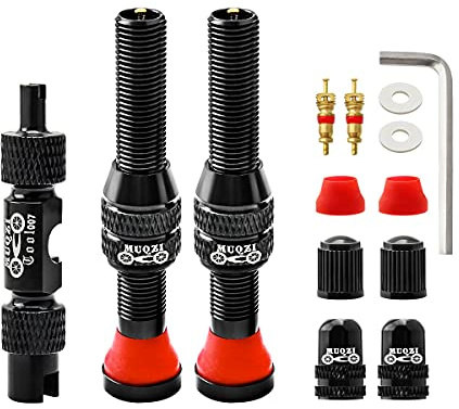 MUQZI Schlauchlose Schrader-Ventilschäfte-Kits – Legierung, 60 mm, Fahrrad, ohne Schläuche, Ventil, Schrader-Schäfte, universell für MTB-Felge, schlauchloses Ventil mit Entfernungswerkzeug, Schwarz