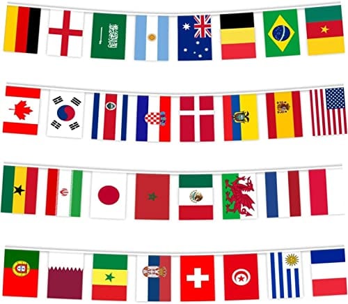 SHATCHI 10m/33ft Fabric Bunting Qatar 2022 FIFA World Cup With 32 Teams National Flags Football Soccer Sports Event Banner Party Decorations