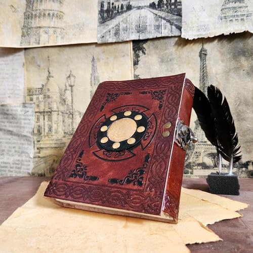 Lederbuch der Schatten, blanko, Grimoire Zauberbuch, Tagebuch mit Schloss, einzigartiges Notizbuch, Tagebuch, A5 (7 x 5)