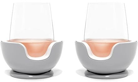 VoChill Stemless Wine Glass Chiller | Keep the Chill In Your Glass | Made In USA | Separable & Refreezable Chill Cradle | Actively Chills Stemless Glassware | Stone, Pair Stemless