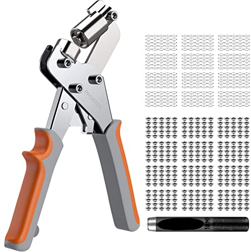 Ösenzange Set mit 300 Ösen Tragbares Lochzangen Set mit Locher und 300 Aluminium-Ösen (Innendurchmesser 10 mm) für Leder, wasserdichte Öltücher, Papiertüten und PVC