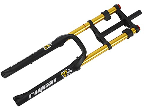 RUJIXU 26 Zoll Fettgabel Federweg 170mm 4,0-Reifen MTB Fahrrad Luftfederung Gabel 1-1/8 Doppelte Schulter Rebound-Einstellung Scheibenbremse QR Fahrrad-Vorderradgabel for Schnee Strand E-Bike