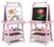 DREAMADE doppelseitige Kinder Staffelei aus Holz, Kinderstaffelei mit Ablage, Kindertafel mit Papierrolle Whiteboard und Kreidetafel, inkl. 2 Stoffboxen (Rosa)