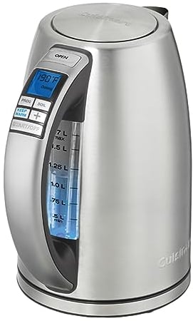 Cuisinart PerfecTemp 1.7-Liter 1500-Watt Stainless Steel Cordless Programmable Kettle with Six Presets, Stay-Cool Handle, and 360-Degree Swivel Power Base With LED display