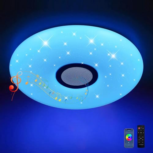 JDONG Led Deckenleuchte mit Fernbedienung und App dimmbar 36W Bluetooth Deckenleuchte Ø40CM mit Bluetooth Lautsprecher, Sternenhimmel,Farbwechsel RGB Warmweiß/Kaltweiß