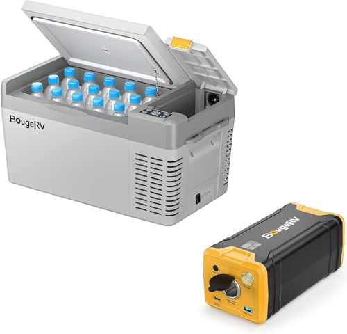 BougeRV CRPRO 20 Liter 12V/24V Kompressor Kühlbox (Grau) und 277Wh tragbare Powerstation für CRPRO Kühlbox