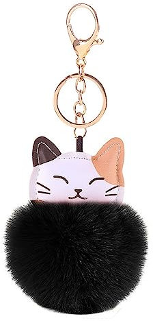 Porte-clés Chat de Pompon, Pompon Porte-clés Créativité Animaux Porte-clés Voiture Boule de Fausse Fourrure Pendentif Pompon Porte-clés Peluche pour Sac Accessoires de Sac à Dos Sac à Main
