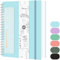 Qefuna Notizbuch A5 Liniert, 300Seiten Spiralnotizbuch, 100g/M² Tintenfestes Papier, PVC-Hardcover，mit Lineal, Erweiterbare Taschen, Elastische Bänd, für Frauen, Männer,14.5 * 21cm-Blau