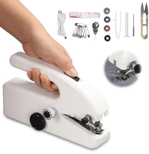 mumisuto Mini Machine a Coudre Portable, Machines à Coudre avec Accessoires de Couture, Machine a Coudre a Main, Réparation Rapide de Tissus, Pour Divers Tissus, Vêtements, Denim, Rideaux