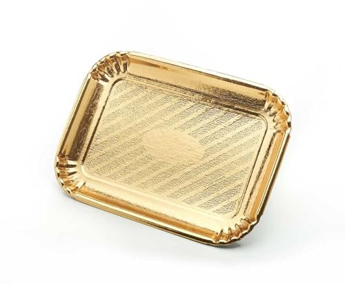 SHOBI Vassoio per Dolci in Cartone Dorato per Pasticceria, Vassoi Rettangolari per Dolci, Pasticcini e Torte Color Oro (50, 25x18 Cm)