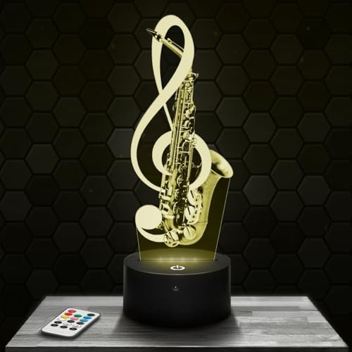 Nachttischlampe Saxophon Deko Musik, Musiker Musikinstrument Geschenkidee für Männer und Frauen, Nachtlicht Erwachsenendekoration für das Schlafzimmer. Weihnachts geschenk für Männer und Frauen. TOP