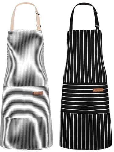 saerryor 2 Pack Unisex Adjustable Bib Apron with Pockets Black Grey