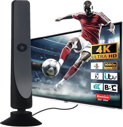 2025 Upgraded TV Aerial - Indoor TV Aerial for Smart TV with Signal Booster, Digital TV Antenna indoor with strong signal uk for Miles Long Range Support 4K 1080P HDT.