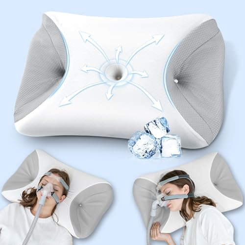 HOMCA CPAP Kissen, Memory Foam Kissen für Alle CPAP-Masken, CPAP Seitenschläferkissen mit CPAP-Maskenrillen und Stützbereich, Reduziert Luftauslässe und Druck der Maske, mit 3D Kühlung Bezug
