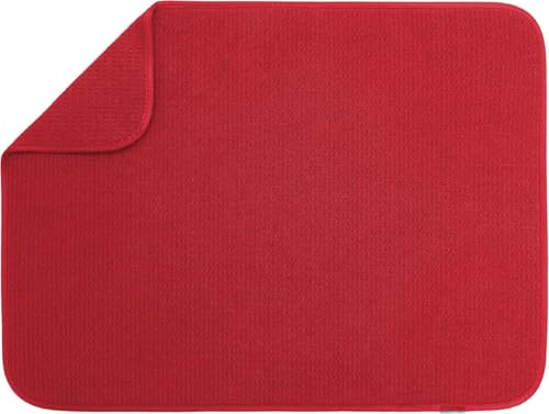 Microfibre Dish Drying mat XL for Kitchen Draining Board Mat Washing Up Drying Mat Super Absorbent Quick Drying 46 x 60 cm Red