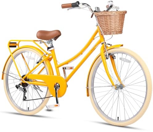 Glerc Missy 20 24 26 Zoll Mädchen Cruiser Hybrid 6-Gang City Fahrrad für Jugend Mädchen über 8 Jahre alt mit Weidenkorb & Leichtgewicht, Mehrere Farben