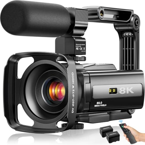 FlyFrost Cámara de video 8K 88MP UHD WiFi Vlogging Cámaras para YouTube 18X Zoom Digital IR Visión nocturna 3.0'' Videocámara de pantalla táctil con micrófono, parasol de lente, estabilizador, control