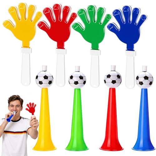 exatta 4 Stück Vuvuzela mit Klatschhand, Anfeuern Krachmacher Klatschen