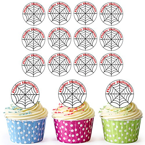 Vorgeschnittene Halloween Spinnennetze - Essbare Cupcake Topper/Kuchendekorationen (24 Stück)