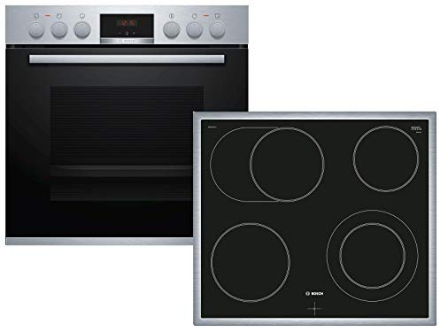 Bosch HND411LS65 Herd-Glaskeramik-Kochfeld-Kombination (herdgesteuert) mit Backwagen, 59,4 cm breit, 3D Heißluft Backen auf 3 Ebenen, LED-Display-Steuerung, Bräterzone für großes Kochgeschirr
