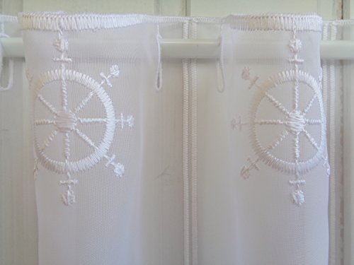Arinosa Scheibengardine Maritim Steuerrad weiß 30 cm 45 oder 60 cm Hoch ab 1 Meter, Höhe:30