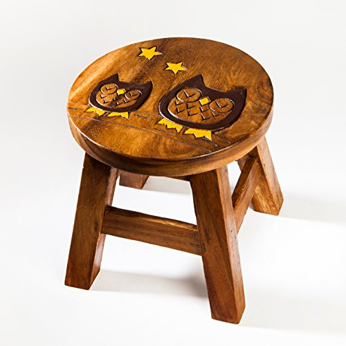 FairEntry Kinderhocker, Schemel, Kinderstuhl massiv aus Holz mit Tiermotiv Eule, 25 cm Sitzhöhe für unsere Kindersitzgruppe