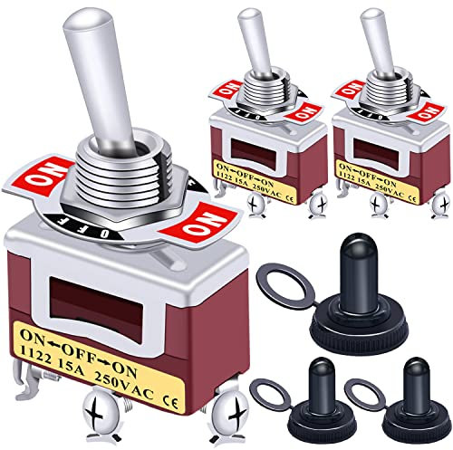 Taiss 3 Stücke Kippschalter Hochleistungs für Boote 20A 125V SPDT 3 Position EIN/AUS/EIN Metall Wippschalter + 3 Stücke Wasserdichte Abdeckung KN3C-103