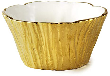 Elegance Tree Bark Porcelain Serving Bowl, 8 Inch, Gold
